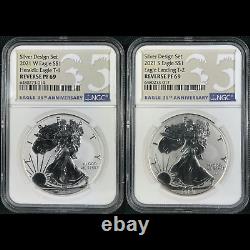 2021-w / S Reverse Proof American Silver Eagle Ngc Pf69 Designer 2 Coin Set