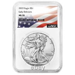 2022 $1 American Silver Eagle 3pc Set NGC MS70 ER Flag Label Red White Blue