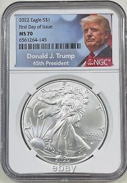 2022 $1 American Silver Eagle TRUMP LABEL NGC MS70 FIRST DAY OF ISSUE