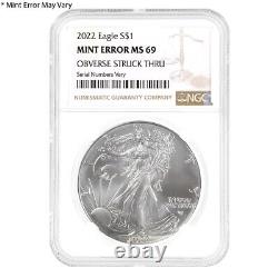 2022 1 oz Silver American Eagle NGC MS 69 Mint Error (Obv Struck Thru)