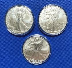 2022 American Silver Eagle (3) Coins Uncirculated Shipped In A Needed Capsule