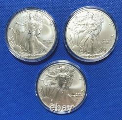 2022 American Silver Eagle (3) Coins Uncirculated Shipped In A Needed Capsule