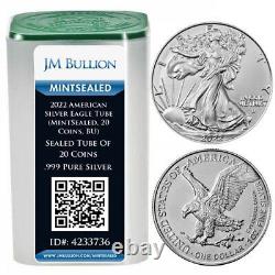 2022 American Silver Eagle Tube (MintSealed, 20 Coins, BU)