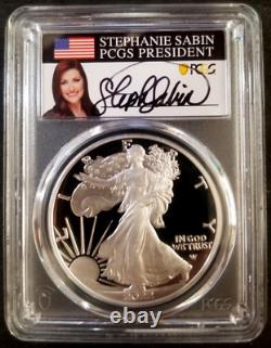 2022 S Proof Silver Eagle Pcgs Pr70 Dcam Advanced Release Stephanie Sabin Signed