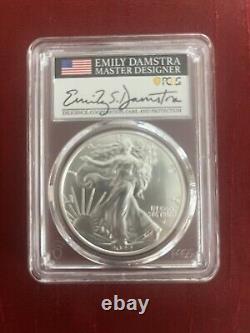 2022 Silver Eagle Pcgs Ms70 Emily Damstra Hand Signed Flag Label