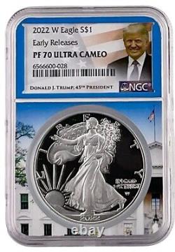 2022 W 1oz Silver Eagle Proof NGC PF70 UC ER- White House Core Trump Label