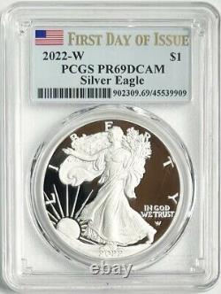 2022 W American Silver Eagle Proof $1 PCGS PR69DCAM First Day Of Issue