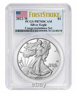 2022 W Proof Type 2 Silver Eagle PCGS PR70 DCAM Congratulations Set First Strike