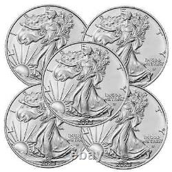 2023 1 Oz American Silver Eagle Coin. 999 Fine (BU) Lot of 5