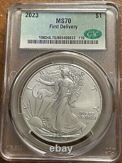 2023 $1 Silver Eagle MS70 First Delivery CAC green label