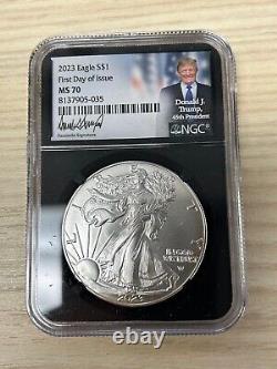 2023 $1 Silver Eagle NGC MS 70 First Day Issue Trump Facsimile Signature