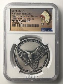 2023 1oz Silver Oglala Lakota Sioux Nation 1oz Bald Eagle Silver DollarNGC MS70