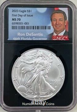 2023 American Silver Eagle $1 NGC MS70 FIRST DAY OF ISSUE RON DeSANTIS