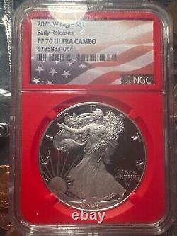 2023 S 1oz Silver Eagle Proof NGC PF70 UC Early Releases Flag Label withRed Case