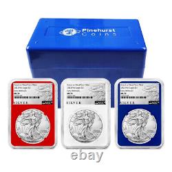 2023 (W) $1 American Silver Eagle 3pc Set NGC MS70 ER ALS Label Red White Blue