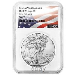 2023 (W) $1 American Silver Eagle 3pc Set NGC MS70 ER Flag Label Red White Blue