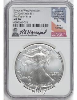 2023 (W) American Silver Eagle First Day of Issue NGC MS70 Ron Harrigal Signed