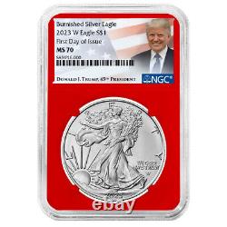 2023-W Burnished $1 American Silver Eagle NGC MS70 FDI Trump Label Red Core