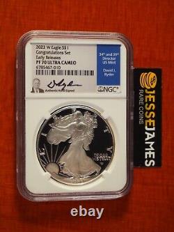 2023 W Proof Silver Eagle Ngc Pf70 Er David Ryder Signed Congratulations Set