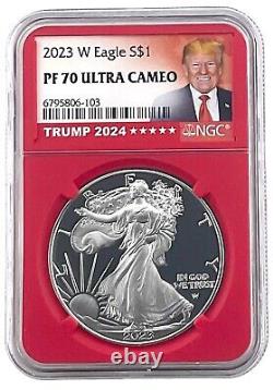 2023 W Silver Eagle Proof NGC PF70 Ultra Cameo Red Core Trump 2024 Label