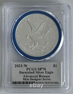 2023-w Advanced Release Burnished Silver Eagle Pcgs Sp70-mint Designer Damstra