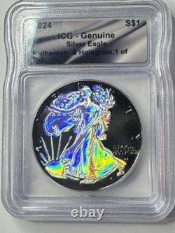 2024 $1American Silver Eagle 1 oz Hologram & Ruthenium Finish ICG 1/500