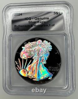 2024 1$ American Silver Eagle 1 oz Hologram & Ruthenium Finish ICG 1/500