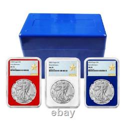 2024 $1 American Silver Eagle 3pc Set NGC MS70 ER West Point Star Label Red W