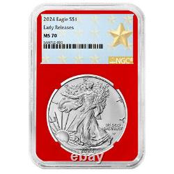 2024 $1 American Silver Eagle 3pc Set NGC MS70 ER West Point Star Label Red W