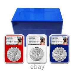 2024 $1 American Silver Eagle 3pc Set NGC MS70 FDI Black Label Red White Blue