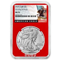 2024 $1 American Silver Eagle 3pc Set NGC MS70 FDI Black Label Red White Blue