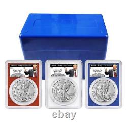 2024 $1 American Silver Eagle 3pc Set PCGS MS70 FS Trump 45th President Label