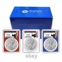 2024 $1 American Silver Eagle 3pc Set PCGS MS70 FS Trump 45th President Label