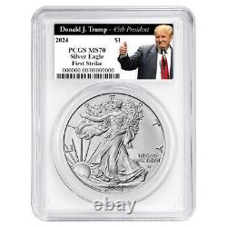 2024 $1 American Silver Eagle 3pc Set PCGS MS70 FS Trump 45th President Label