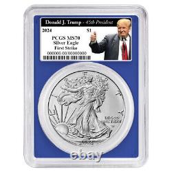 2024 $1 American Silver Eagle 3pc Set PCGS MS70 FS Trump 45th President Label