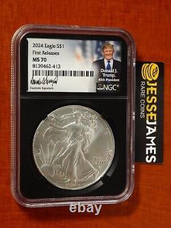 2024 $1 American Silver Eagle Ngc Ms70 Fr Donald J. Trump Facsimile Label
