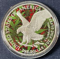 2024 1 Oz. 999 Sliver High Flying Eagle ASE American Colorized Cannabis Capsule