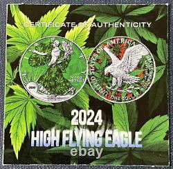 2024 1 Oz. 999 Sliver High Flying Eagle ASE American Colorized Cannabis Capsule