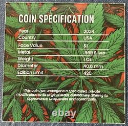 2024 1 Oz. 999 Sliver High Flying Eagle ASE American Colorized Cannabis Capsule
