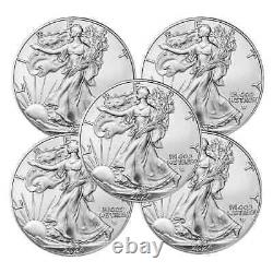 2024 1 Oz American Silver Eagle Coin. 999 Fine (BU) Lot of 5