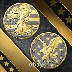 2024 1 Oz Silver $1 US FLAG GOLDEN RING EAGLE Colored Coin