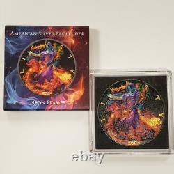 2024 1 oz. 999 Silver American Eagle Neon Flames 24K Gold Ruthenium SKU-F9926