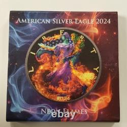 2024 1 oz. 999 Silver American Eagle Neon Flames 24K Gold Ruthenium SKU-F9926