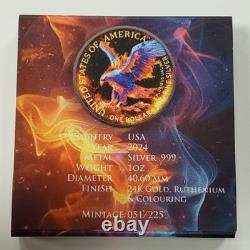 2024 1 oz. 999 Silver American Eagle Neon Flames 24K Gold Ruthenium SKU-F9926