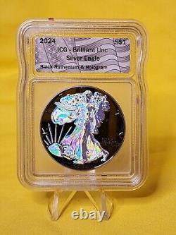 2024 American Silver Eagle 1 oz Hologram & Ruthenium Finish ICG BU Unc