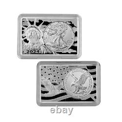 2024 American Silver Eagle 1 oz coin incased in 2 oz silver bar