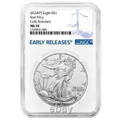 2024 (P) $1 American Silver Eagle Star Privy NGC MS70 ER Blue Label