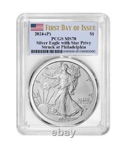 2024 (P) $1 American Silver Eagle Star Privy PCGS MS70 FDOI Flag Label