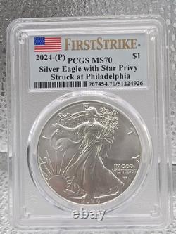 2024 (P) $1 American Silver Eagle Star Privy PCGS MS70 FIRST Strike Flag Label L