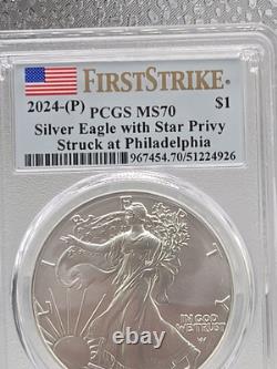 2024 (P) $1 American Silver Eagle Star Privy PCGS MS70 FIRST Strike Flag Label L